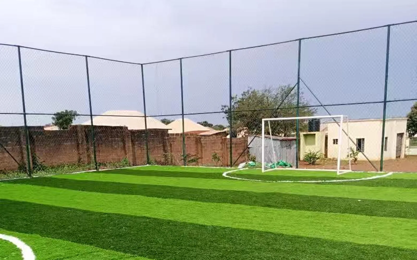 Goal and playing surface at the completed football pitch in Nigeria