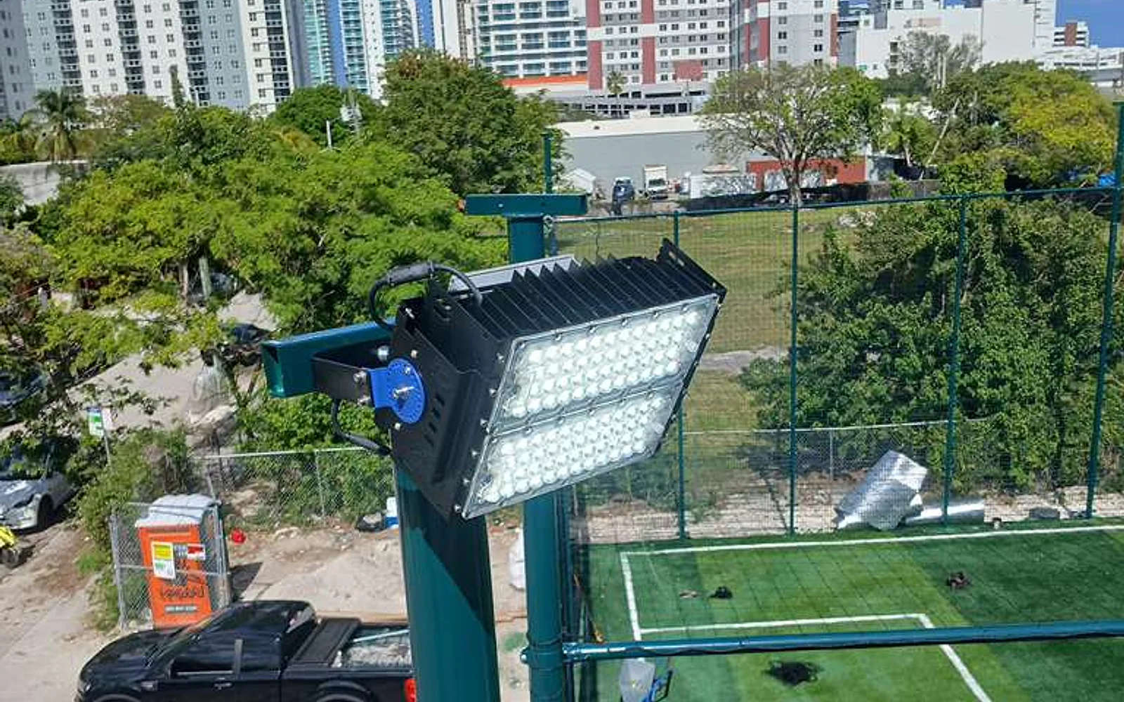 Field-lighting installation above the United States football facility