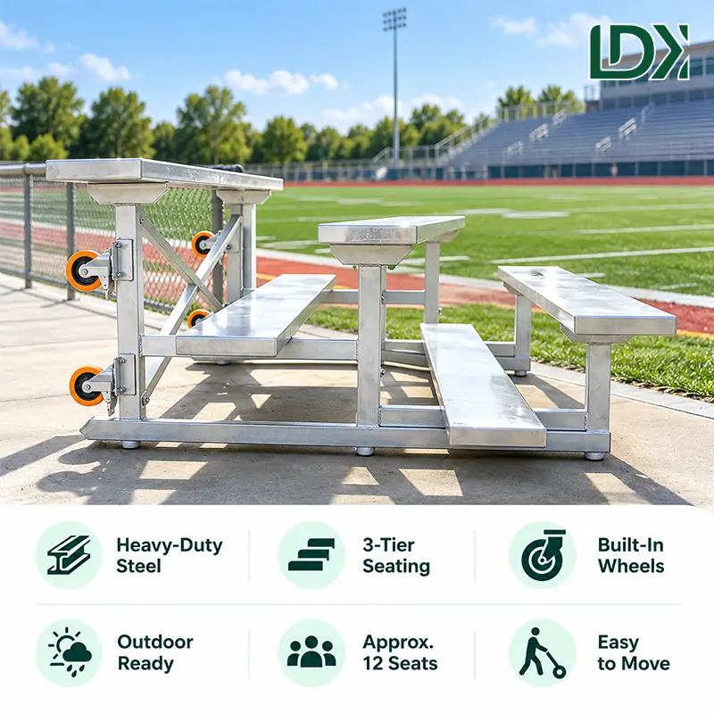 Heavy Duty Portable Steel Bleachers with Wheels for Outdoor Sports Venues — view 1