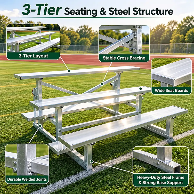 Heavy Duty Portable Steel Bleachers with Wheels for Outdoor Sports Venues — view 4